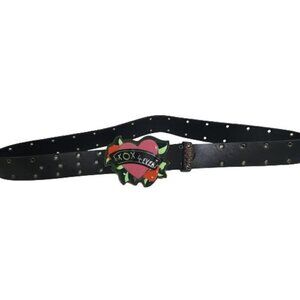 Betsey Johnson BBP840 XOX 4EVER Black Leather Belt With Heart Buckle